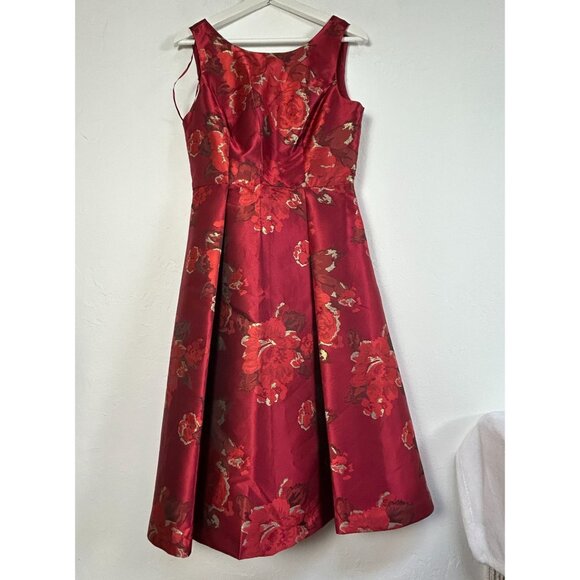 Nicole Miller Red Floral Jacquard Sleeveless A-Line Cocktail Dress Size 6 New - Picture 1 of 10